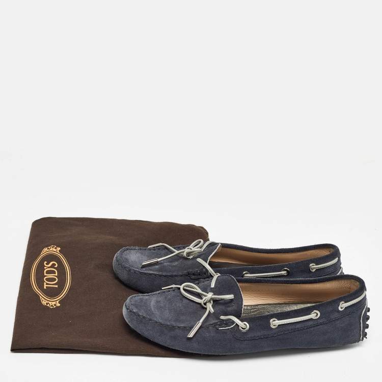 Pre Owned Tod's Navy Blue Suede Gommino Loafers Size 38
