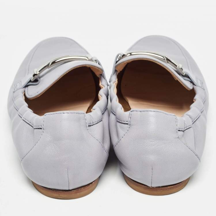 Pre Owned Tod's Blue Leather Double T Loafers 37.5