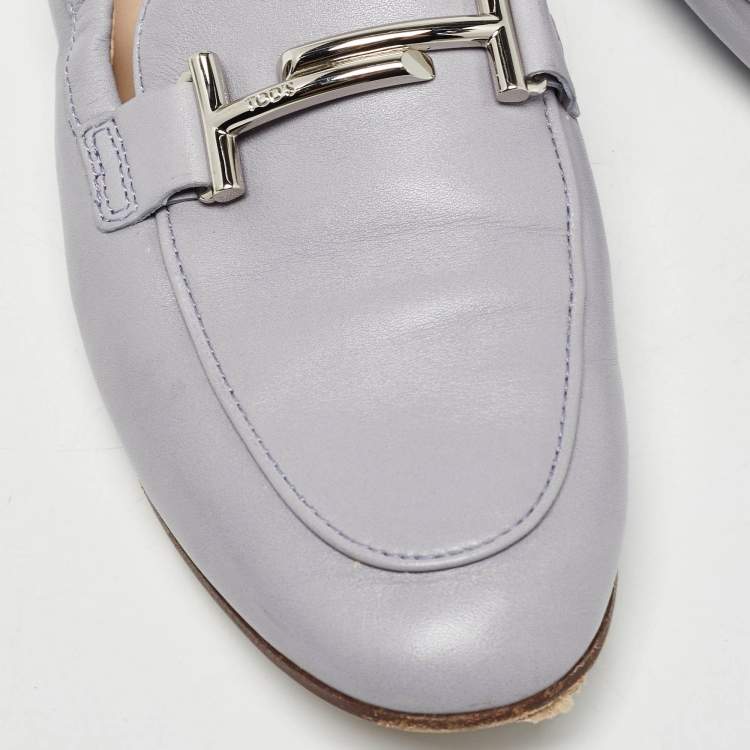 Pre Owned Tod's Blue Leather Double T Loafers 37.5