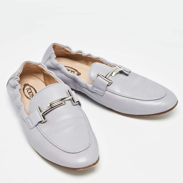 Pre Owned Tod's Blue Leather Double T Loafers 37.5