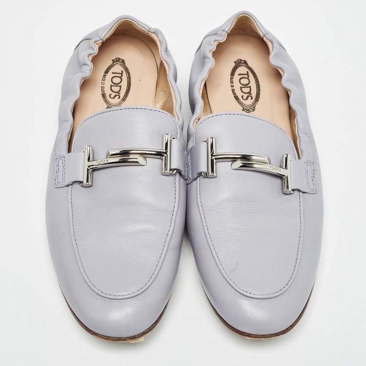 Pre Owned Tod's Blue Leather Double T Loafers 37.5