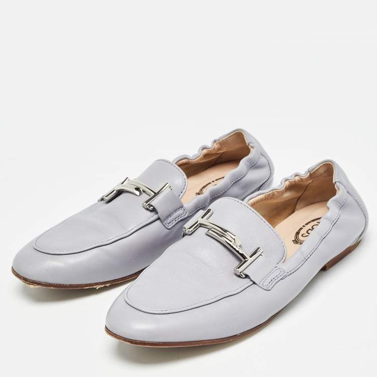 Pre Owned Tod's Blue Leather Double T Loafers 37.5