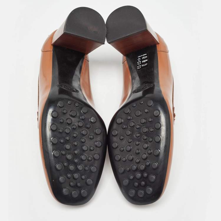 Pre Owned Tod's Brown Leather Block Heel Loafer Pumps Size 37