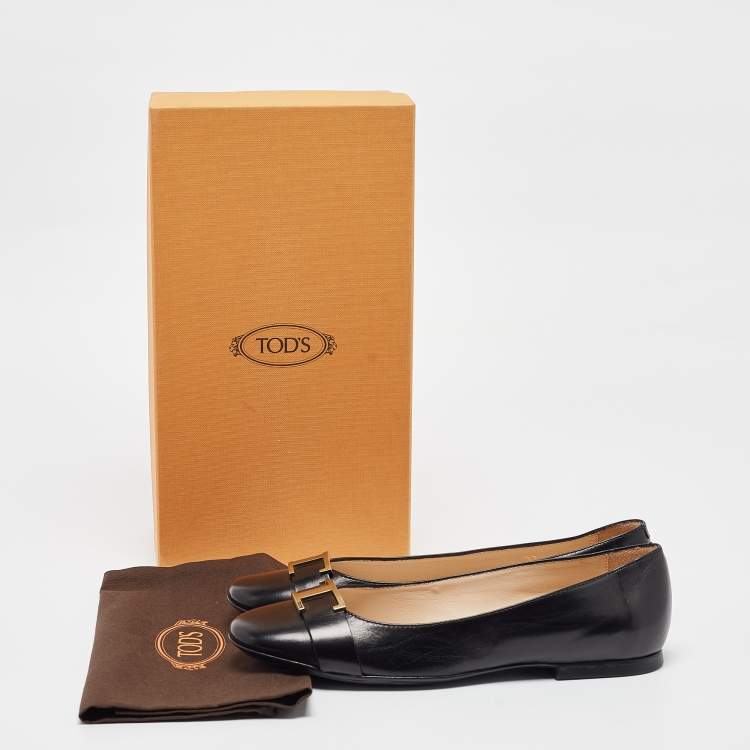 Pre Owned Tod's Black Leather Ballet Flats Size  37