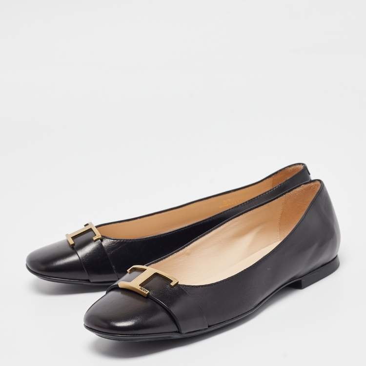 Pre Owned Tod's Black Leather Ballet Flats Size  37