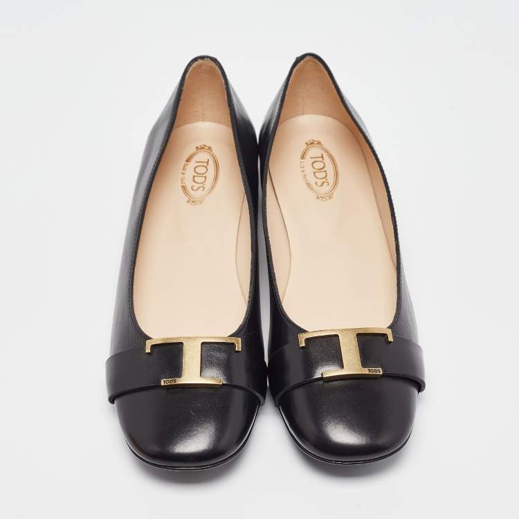 Pre Owned Tod's Black Leather Ballet Flats Size  37
