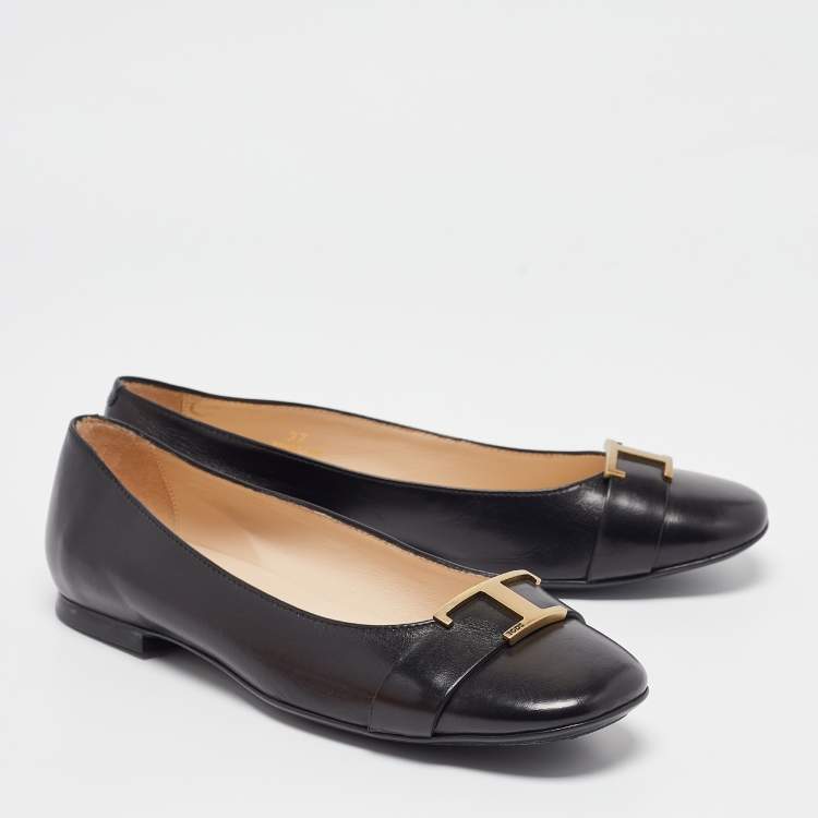 Pre Owned Tod's Black Leather Ballet Flats Size  37
