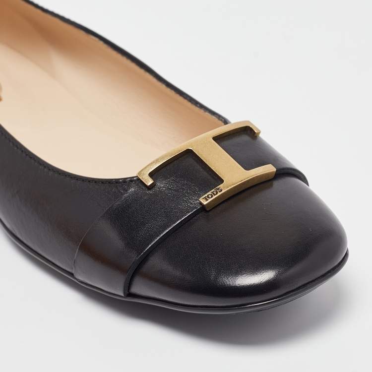 Pre Owned Tod's Black Leather Ballet Flats Size  37