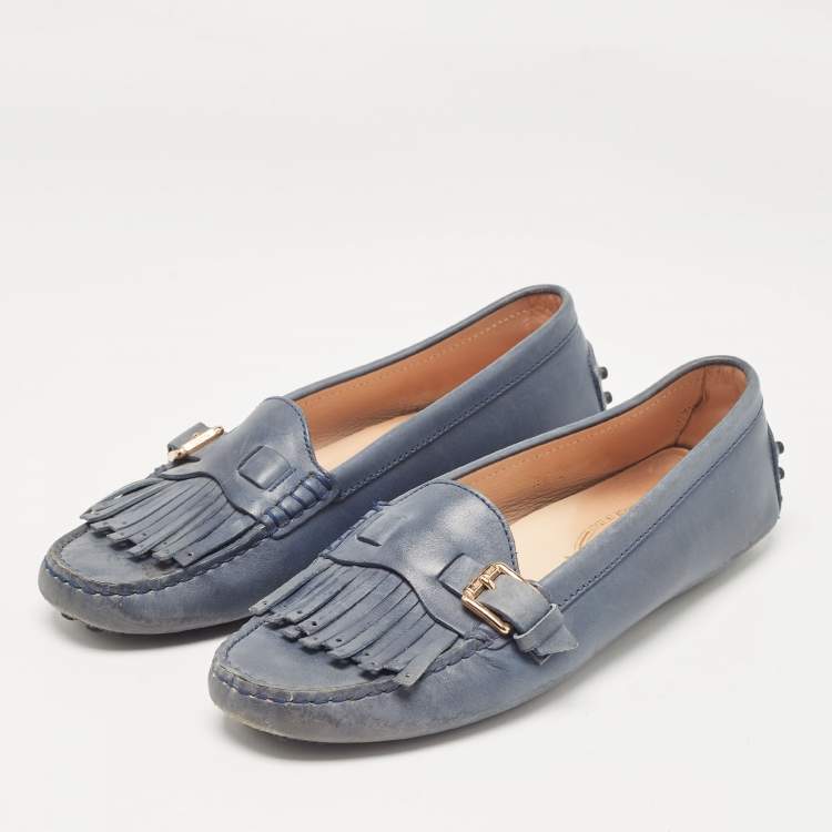 Pre Owned Tod's Blue Leather Loafers 37
