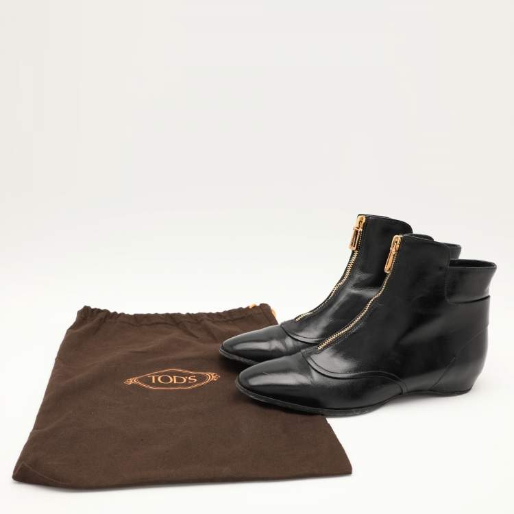 Pre Owned Tod's Black Leather Ankle Boots Size 37