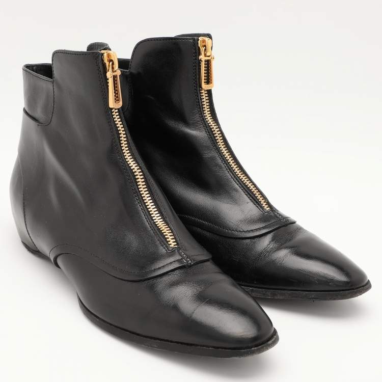 Pre Owned Tod's Black Leather Ankle Boots Size 37