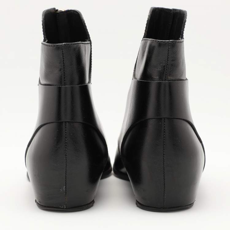 Pre Owned Tod's Black Leather Ankle Boots Size 37