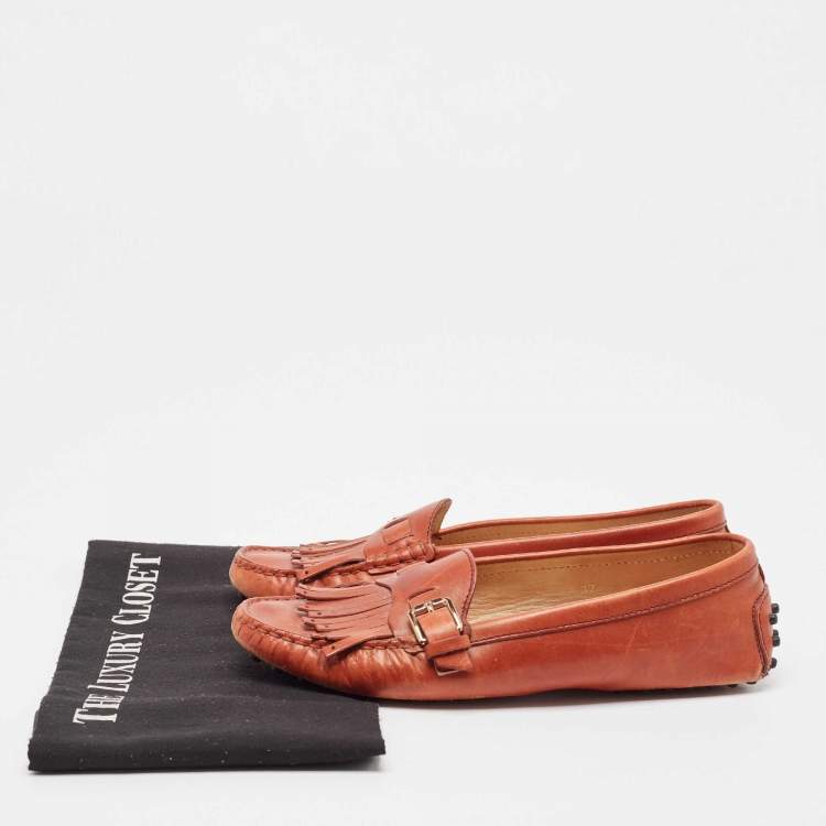 Pre Owned Tod's Brown Leather Gommino Driver Loafers Size 37