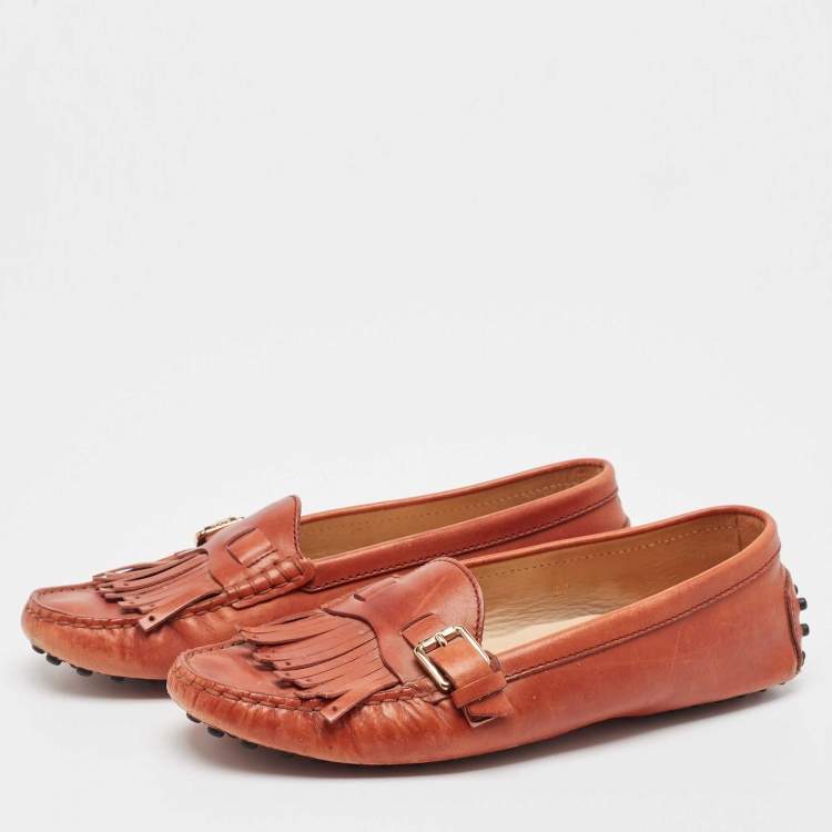 Pre Owned Tod's Brown Leather Gommino Driver Loafers Size 37