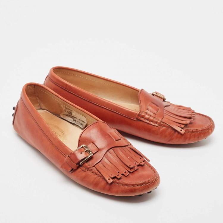 Pre Owned Tod's Brown Leather Gommino Driver Loafers Size 37