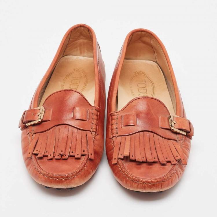 Pre Owned Tod's Brown Leather Gommino Driver Loafers Size 37