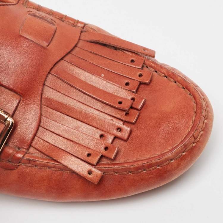 Pre Owned Tod's Brown Leather Gommino Driver Loafers Size 37