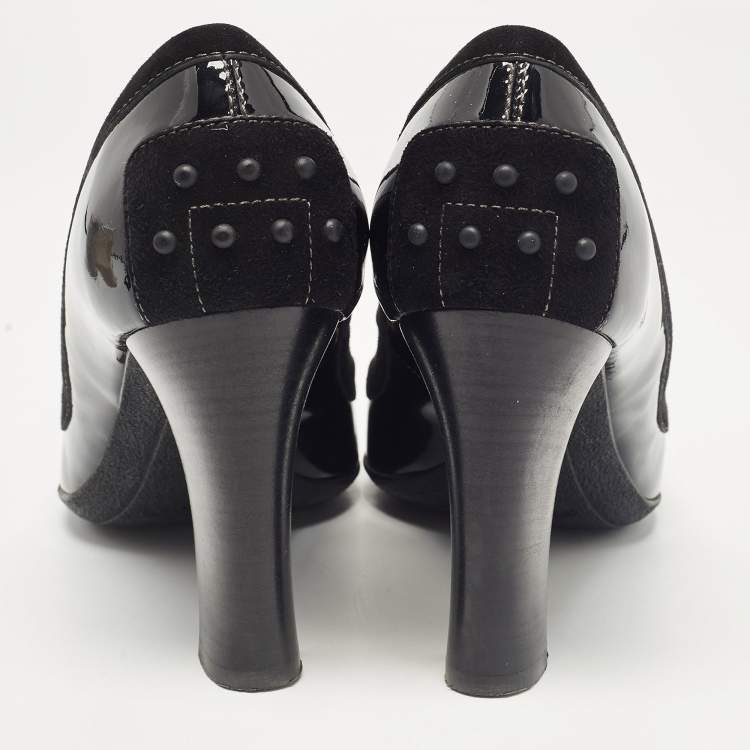 Pre Owned Tod's Black Patent Leather Tassel Detail Loafer Pumps Size 39