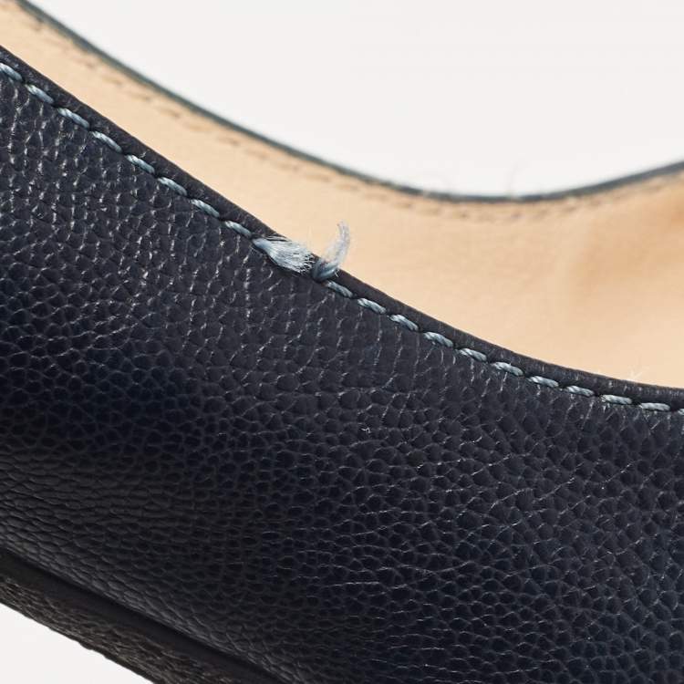 Pre Owned Tod's Navy Blue Leather Fringe Detail Pumps Size 38.5
