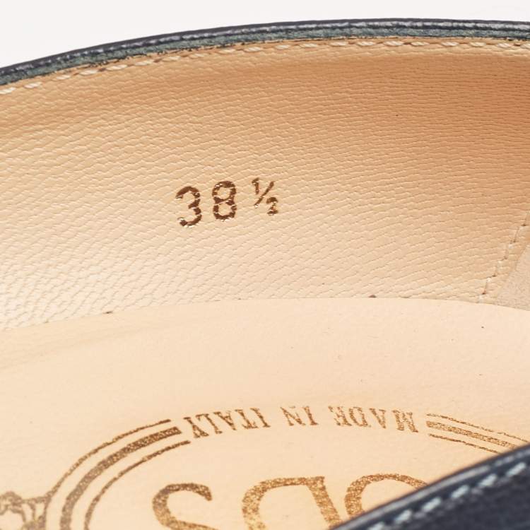 Pre Owned Tod's Navy Blue Leather Fringe Detail Pumps Size 38.5