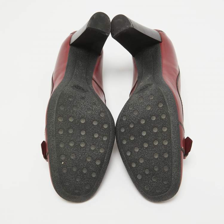 Pre Owned Tod's Burgundy Leather Loafer Pumps Size 38.5