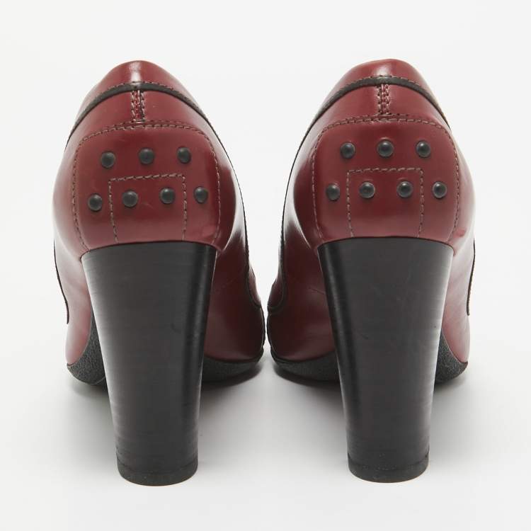 Pre Owned Tod's Burgundy Leather Loafer Pumps Size 38.5