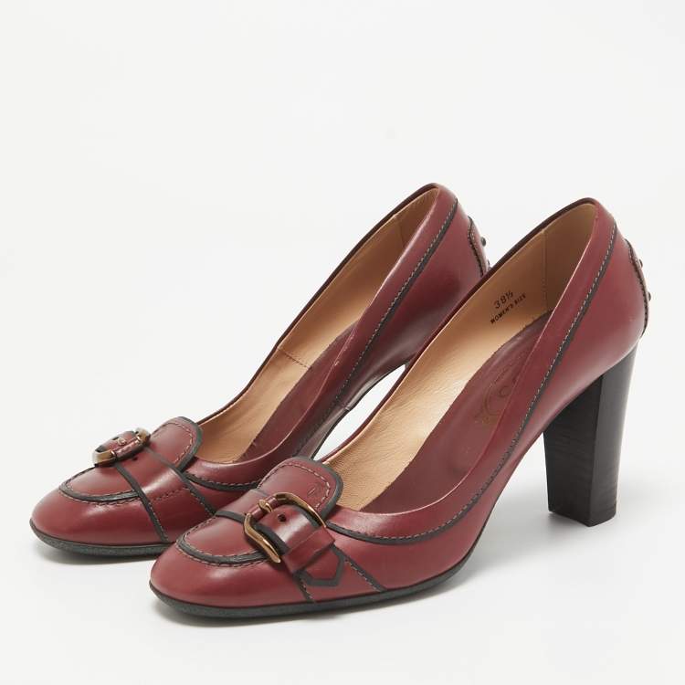 Pre Owned Tod's Burgundy Leather Loafer Pumps Size 38.5