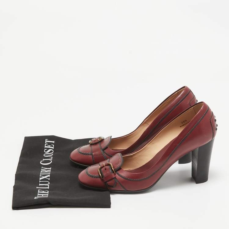 Pre Owned Tod's Burgundy Leather Loafer Pumps Size 38.5