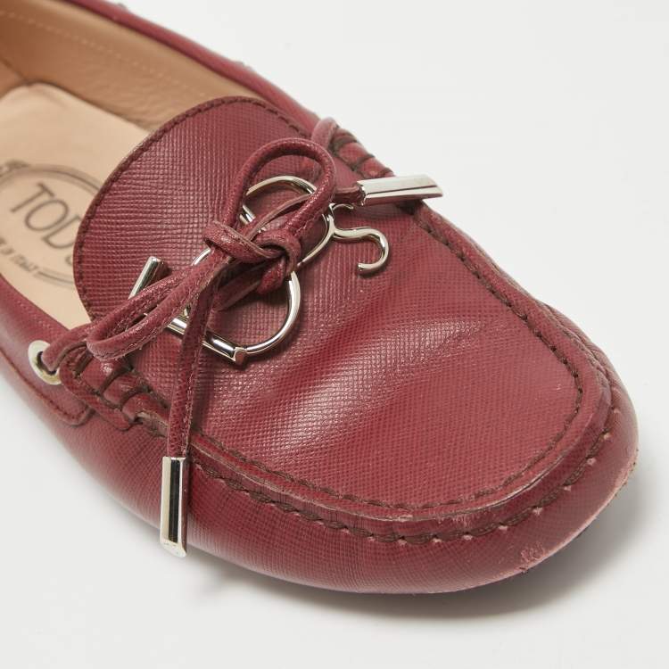 Pre Owned Tod's Burgundy Leather Penny Loafers Size 36