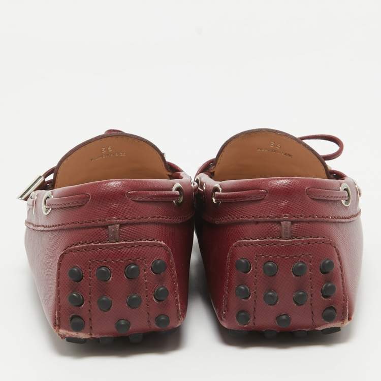 Pre Owned Tod's Burgundy Leather Penny Loafers Size 36