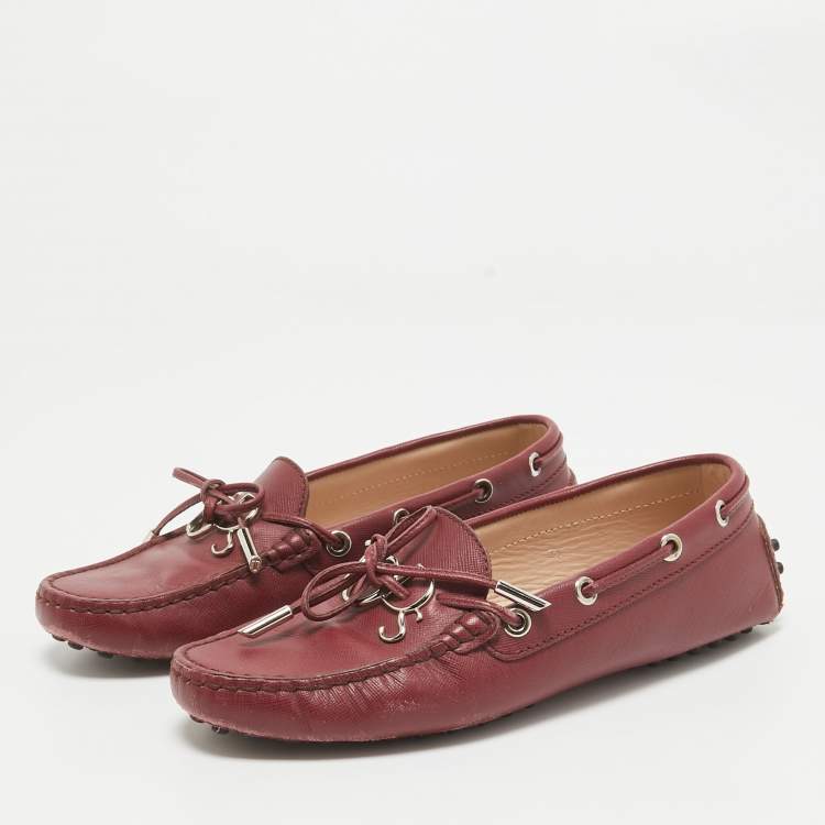 Pre Owned Tod's Burgundy Leather Penny Loafers Size 36