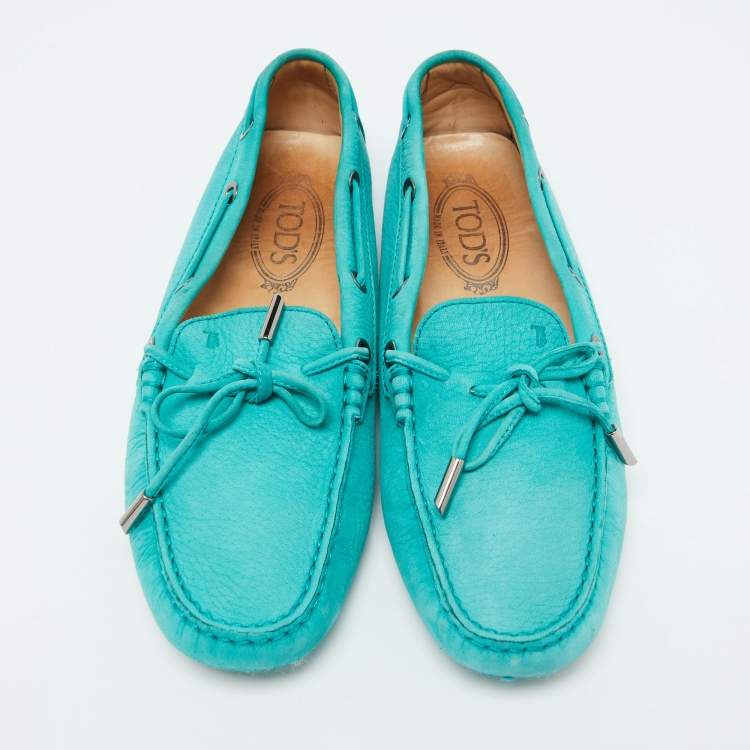 Pre Owned Tod's Green Nubuck Leather Gommino Loafers Size 40