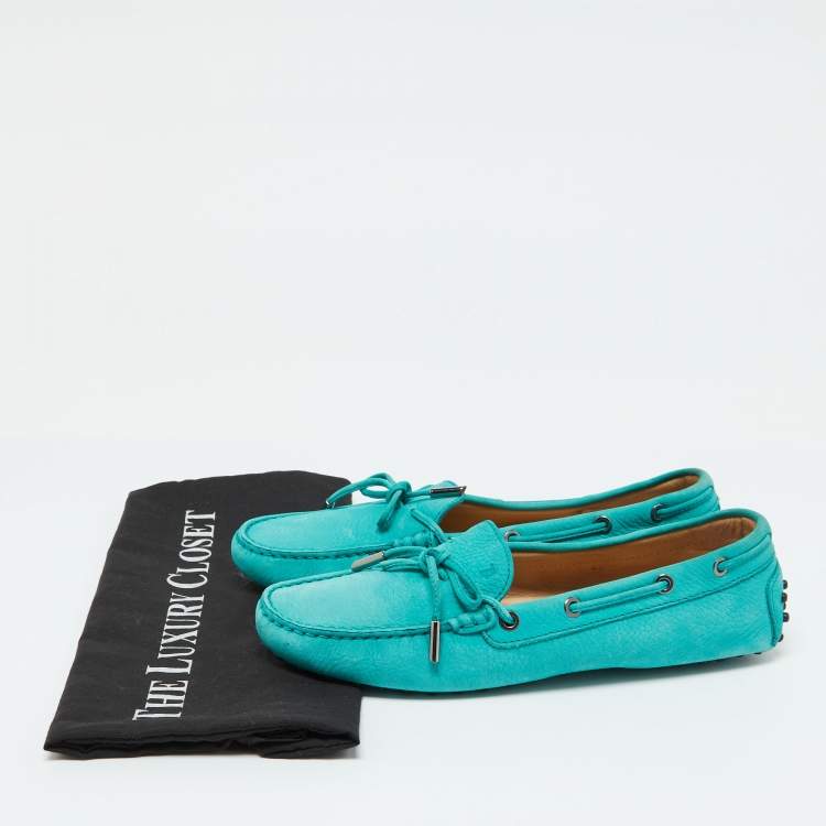 Pre Owned Tod's Green Nubuck Leather Gommino Loafers Size 40