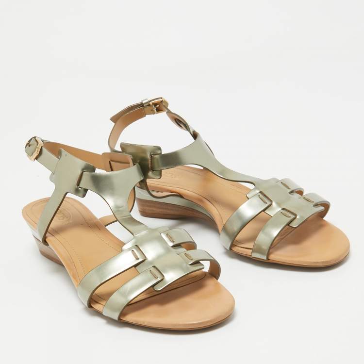Pre Owned Tod's Metallic Leather Ankle Strap Sandals Size 38