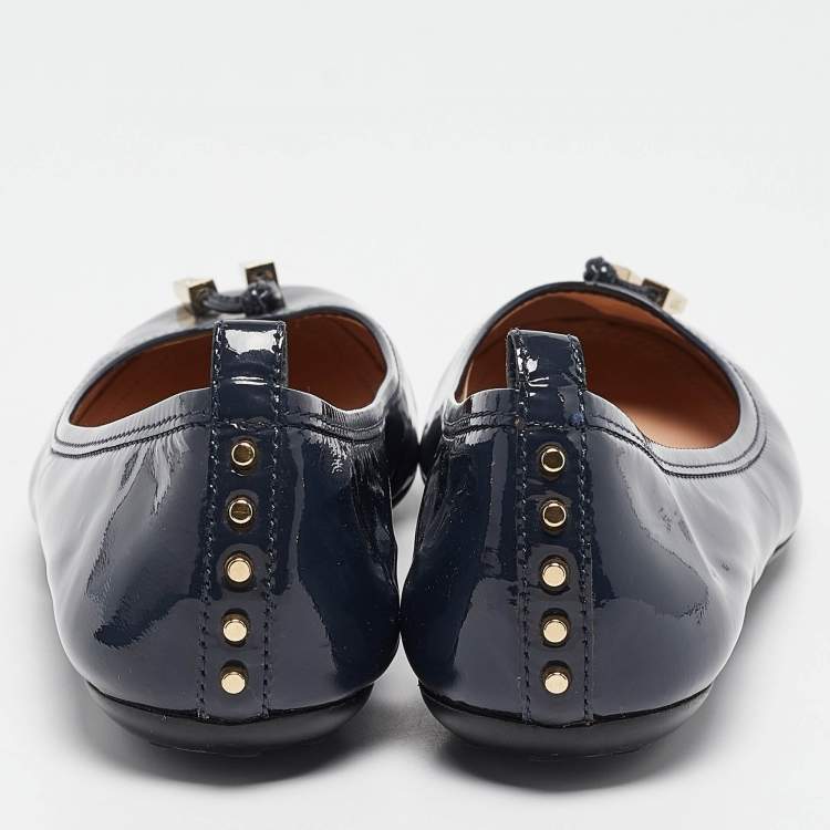 Pre Owned Tod's Navy Blue Patent Leather Ballet Flats Size 37