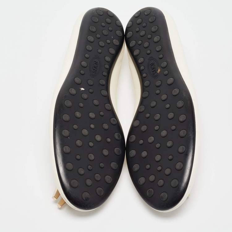 Pre Owned Tod's White Leather Stud Ballet Flats Size 37