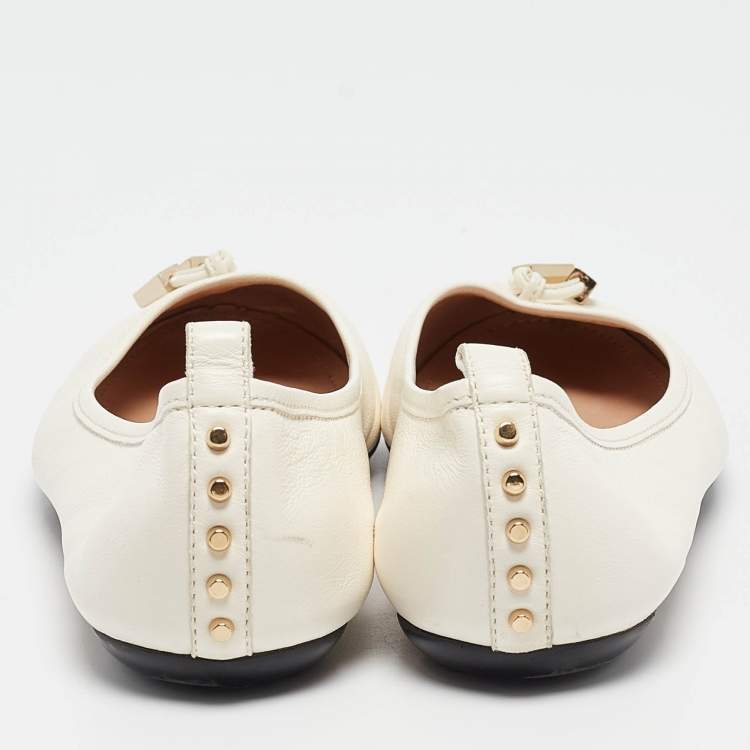 Pre Owned Tod's White Leather Stud Ballet Flats Size 37