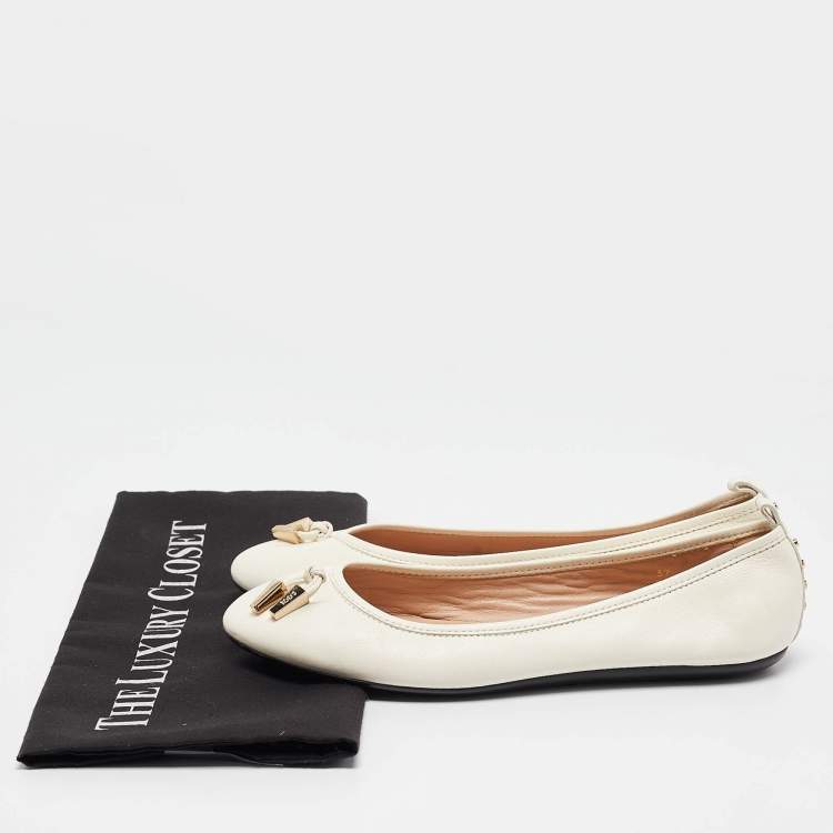 Pre Owned Tod's White Leather Stud Ballet Flats Size 37
