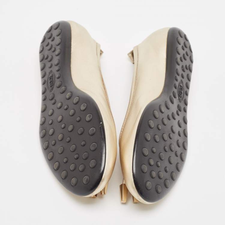 Pre Owned Tod's Metallic Gold Leather Ballet Flats Size 37
