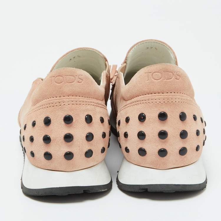 Pre Owned Tod's Peach Suede Fringe Slip On Sneakers Size 37.5