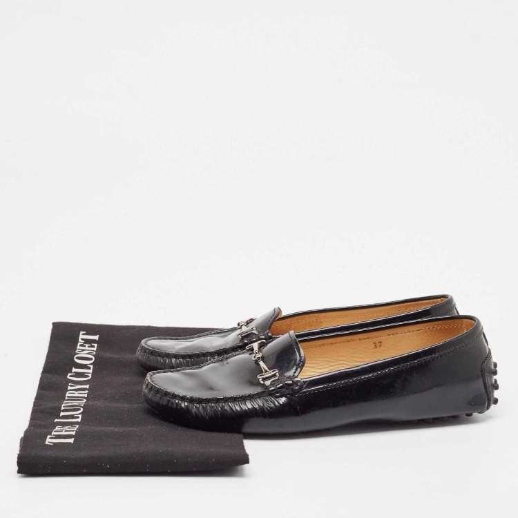 Pre Owned Tod's Black Patent Leather Slip On Loafers Size 37