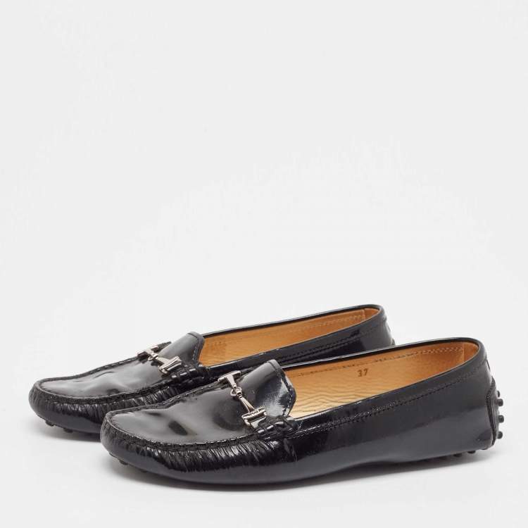 Pre Owned Tod's Black Patent Leather Slip On Loafers Size 37