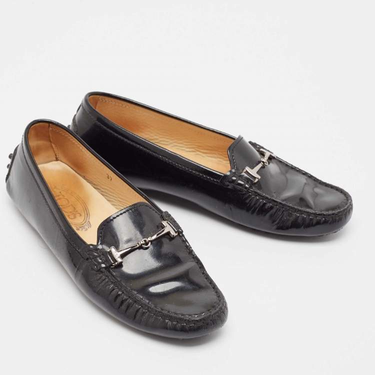 Pre Owned Tod's Black Patent Leather Slip On Loafers Size 37