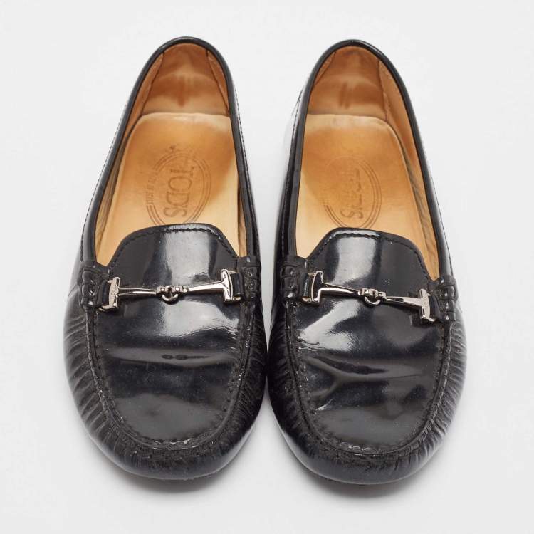 Pre Owned Tod's Black Patent Leather Slip On Loafers Size 37