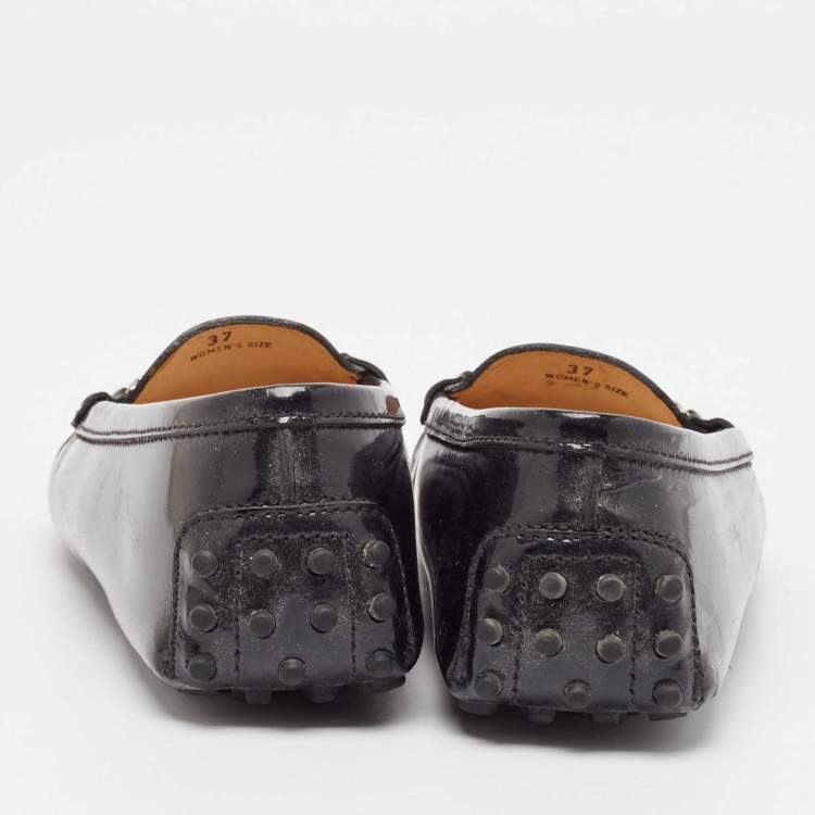 Pre Owned Tod's Black Patent Leather Slip On Loafers Size 37