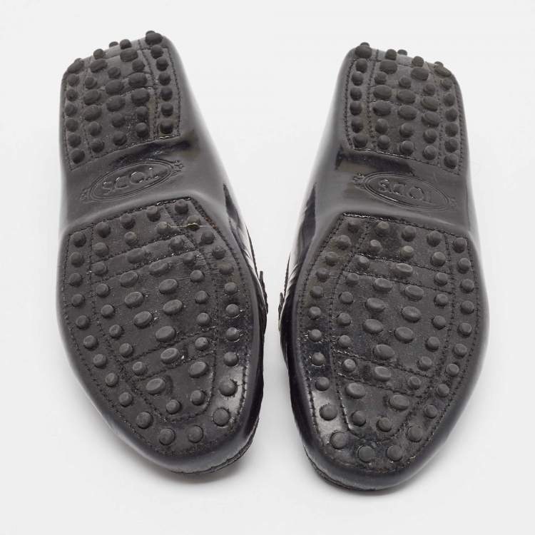 Pre Owned Tod's Black Patent Leather Slip On Loafers Size 37