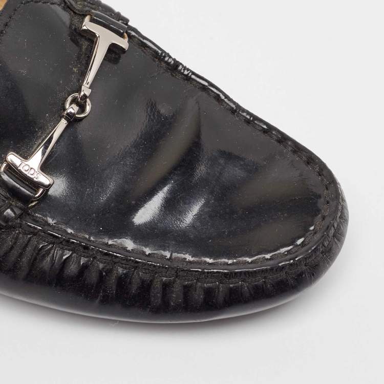 Pre Owned Tod's Black Patent Leather Slip On Loafers Size 37