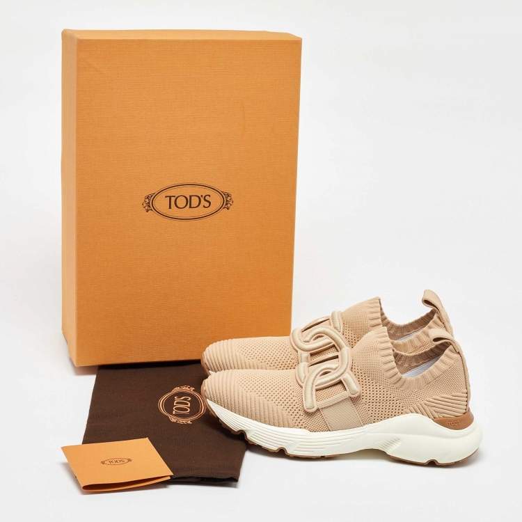 Pre Owned Tod's Beige Knit Fabric Slip On Sneakers 38