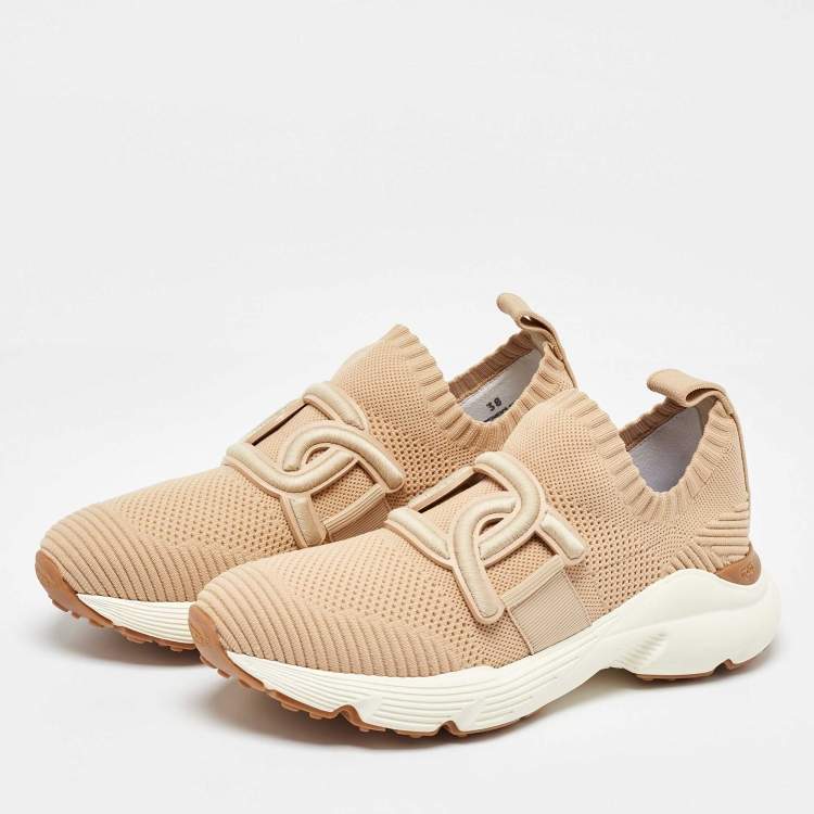 Pre Owned Tod's Beige Knit Fabric Slip On Sneakers 38