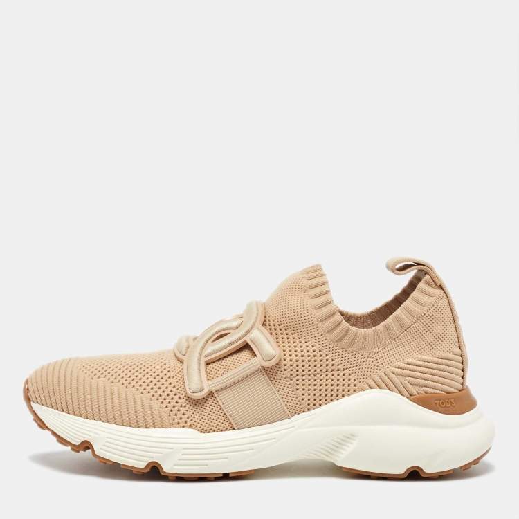 Pre Owned Tod's Beige Knit Fabric Slip On Sneakers 38